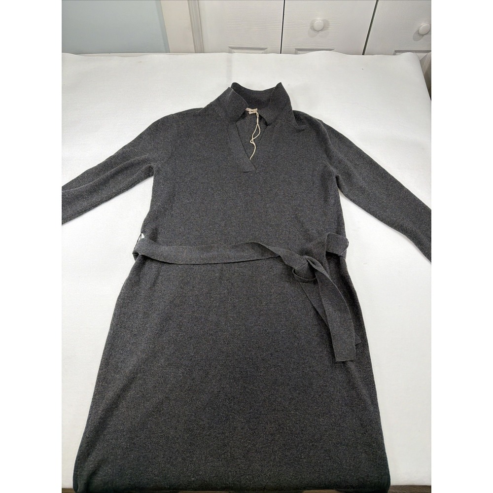 FAHERTY Jackson Sweater Dress Midi Belted Cotton Blend Gray Large